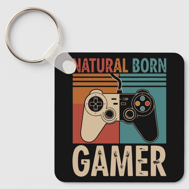 Retro Natural Born Gamer Funny Keychain (Front)