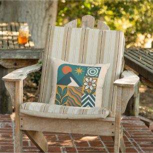 Retro Nature Abstract Art–Modern Geometric Floral Outdoor Pillow