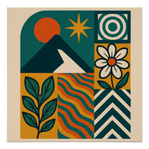 Retro Nature Abstract Art–Modern Geometric Floral Poster