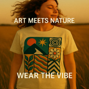 Retro Nature Abstract Art–Modern Geometric Floral T-Shirt