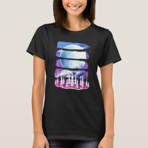 Retro Nature Forest Trees Full Moon Moonlight Nat T-Shirt