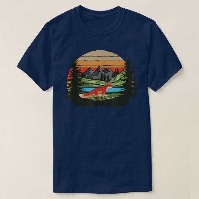 Retro Nature Forest Trees Mountains Wildlife Anima T-Shirt (Design Front)