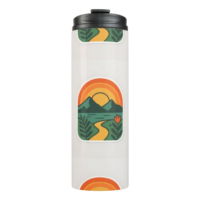 Retro Nature Sunset – Vintage Mountain Thermal Tumbler (Front)