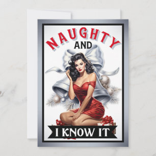 Retro Naughty and I Know It Christmas Pinup Invitation