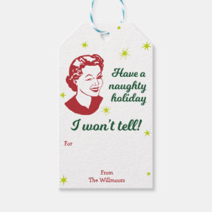Retro Naughty holiday   Gift Tags   White