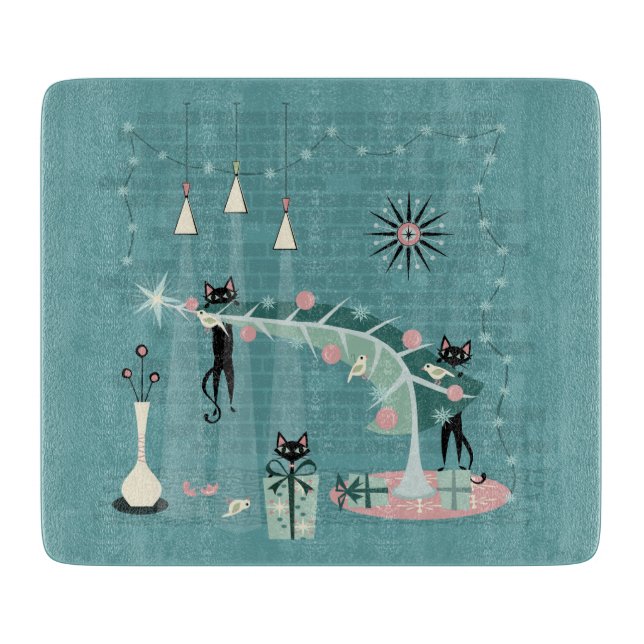 Retro Naughty Kitty Christmas Cutting Board (Front)
