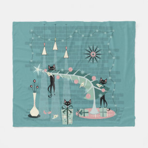 Retro Naughty Kitty Christmas Fleece Blanket