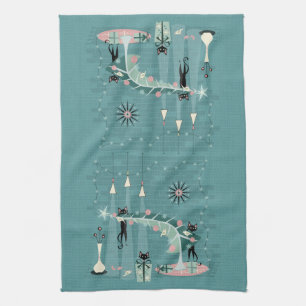 Retro Naughty Kitty Christmas ©️studioxtine Kitchen Towel
