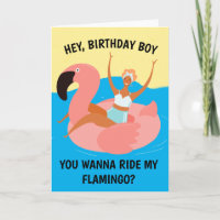 Retro Naughty Ride My Flamingo Adult Birthday Card