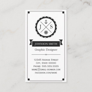 Retro Nautical Anchor Monogrammed Business Card
