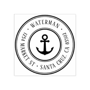 Retro Nautical Anchor Round Return Address Rubber Stamp