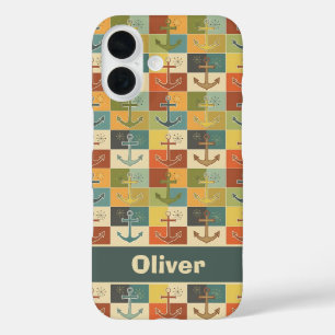 Retro Nautical Modern Anchor Pattern  iPhone 16 Case