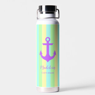 Retro Nautical Pastel Colour Stripes Personalized Water Bottle