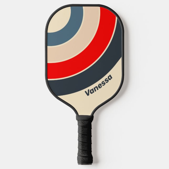 Retro Nautical Rainbow Circle Stripe with Name Pickleball Paddle (Front)