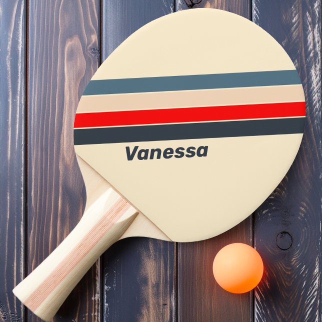 Retro Nautical Rainbow Striped with Name Ping Pong Paddle (Creator Uploaded)