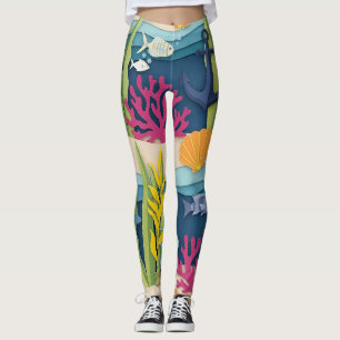 Retro Nautical Watercolor Pattern (10) Leggings