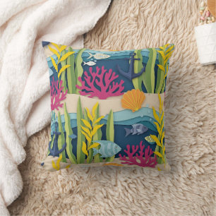 Retro Nautical Watercolor Pattern (10) Throw Pillow