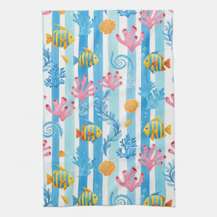 Retro Nautical Watercolor Pattern (11) Kitchen Towel