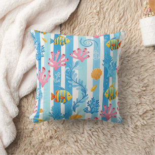 Retro Nautical Watercolor Pattern (11) Throw Pillow