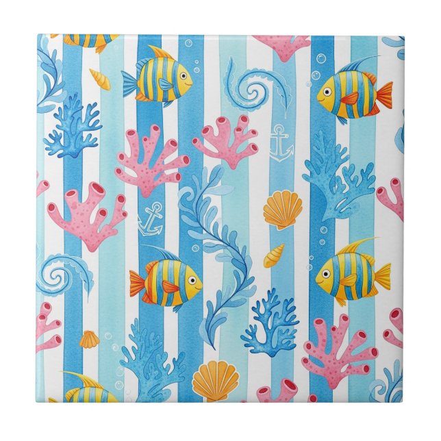 Retro Nautical Watercolor Pattern (11) Tile (Front)