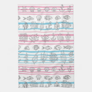 Retro Nautical Watercolor Pattern (12) Kitchen Towel