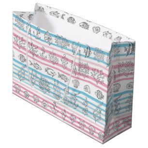 Retro Nautical Watercolor Pattern (12) Large Gift Bag