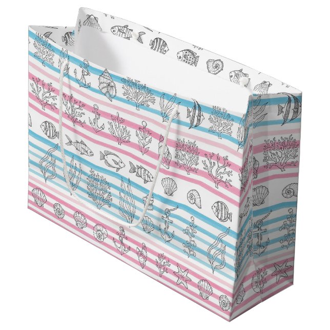 Retro Nautical Watercolor Pattern (12) Large Gift Bag (Front Angled)