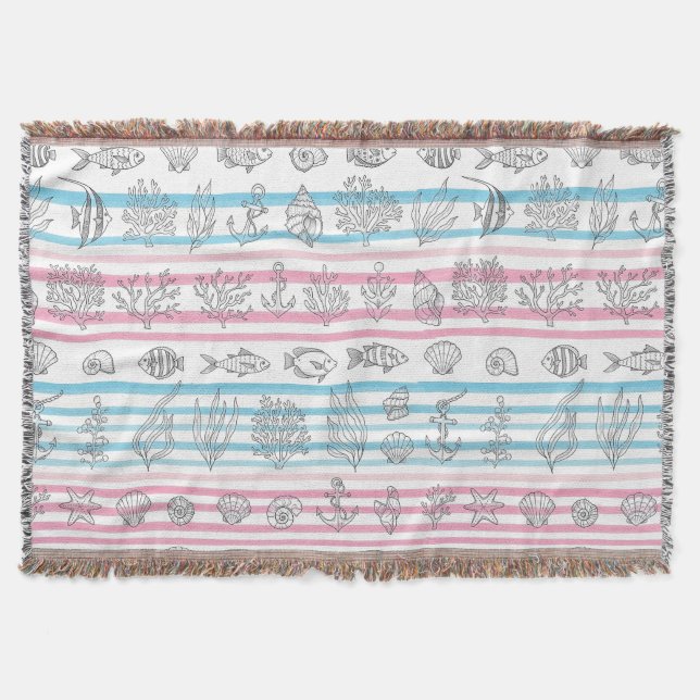 Retro Nautical Watercolor Pattern (12) Throw Blanket (Front)
