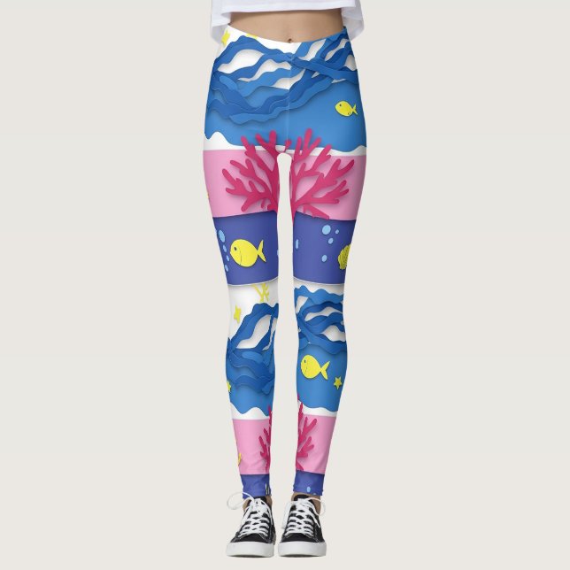 Retro Nautical Watercolor Pattern (13) Leggings (Front)