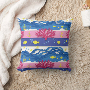 Retro Nautical Watercolor Pattern (13) Throw Pillow