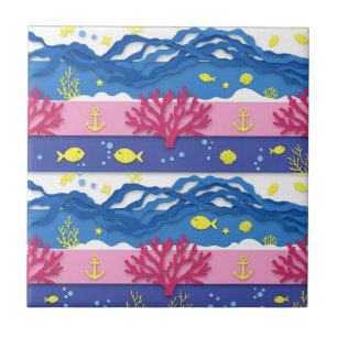 Retro Nautical Watercolor Pattern (13) Tile