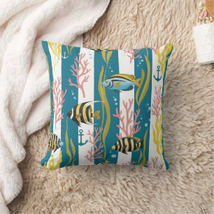 Retro Nautical Watercolor Pattern (14) Throw Pillow