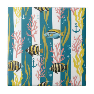 Retro Nautical Watercolor Pattern (14) Tile