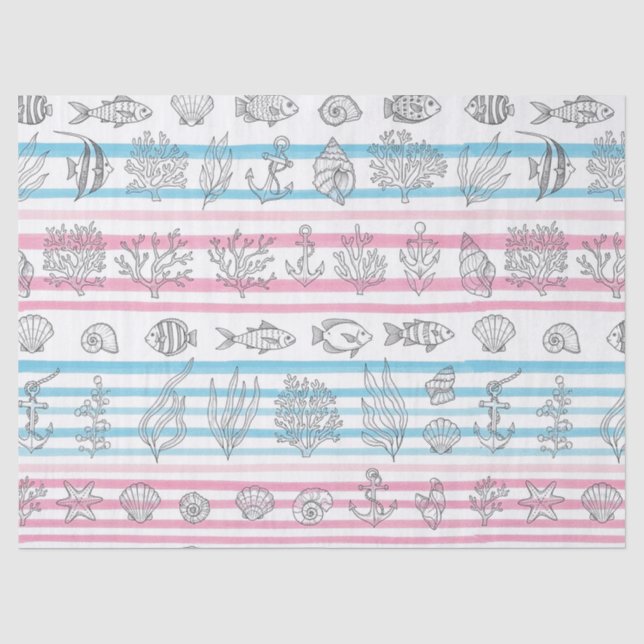 Retro Nautical Watercolor Pattern (15) Tissue Paper (Front)