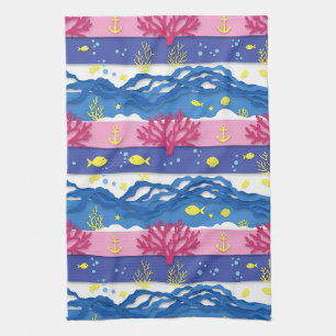 Retro Nautical Watercolor Pattern (16) Kitchen Towel