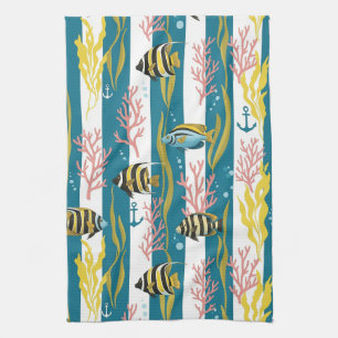 Retro Nautical Watercolor Pattern (17) Kitchen Towel