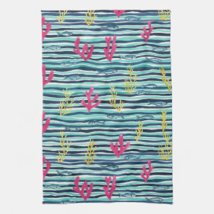 Retro Nautical Watercolor Pattern (1) Kitchen Towel