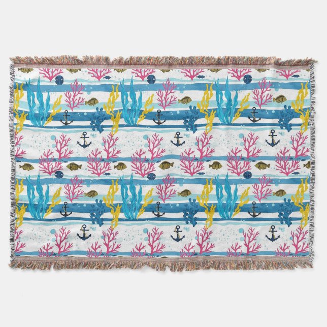 Retro Nautical Watercolor Pattern (2) Throw Blanket (Front)