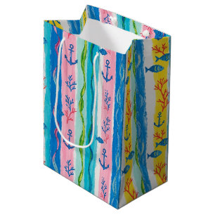 Retro Nautical Watercolor Pattern (4) Medium Gift Bag