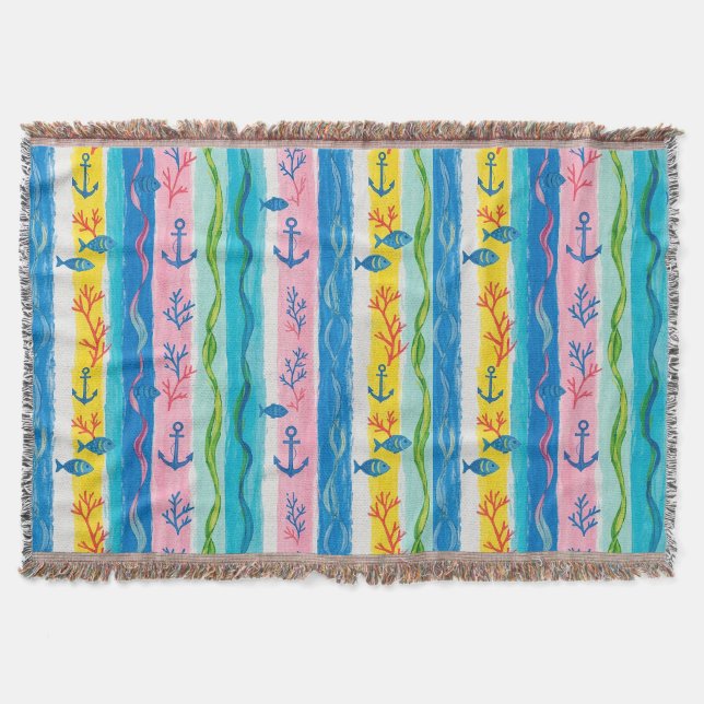 Retro Nautical Watercolor Pattern (4) Throw Blanket (Front)