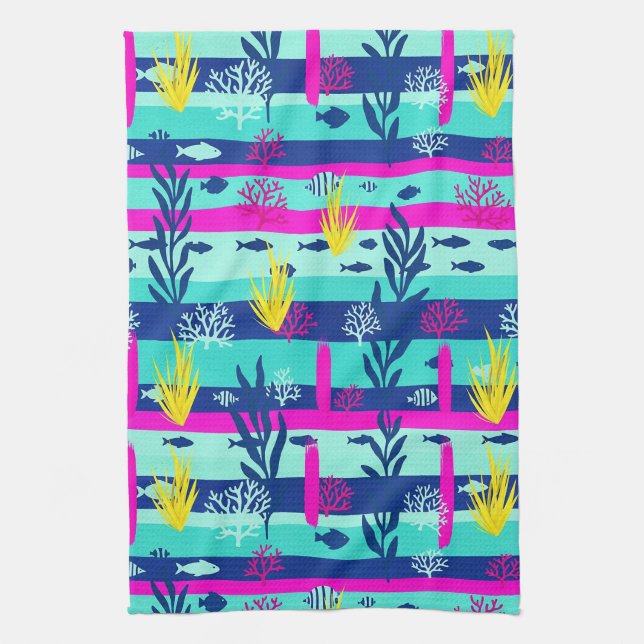 Retro Nautical Watercolor Pattern (5) Kitchen Towel (Vertical)