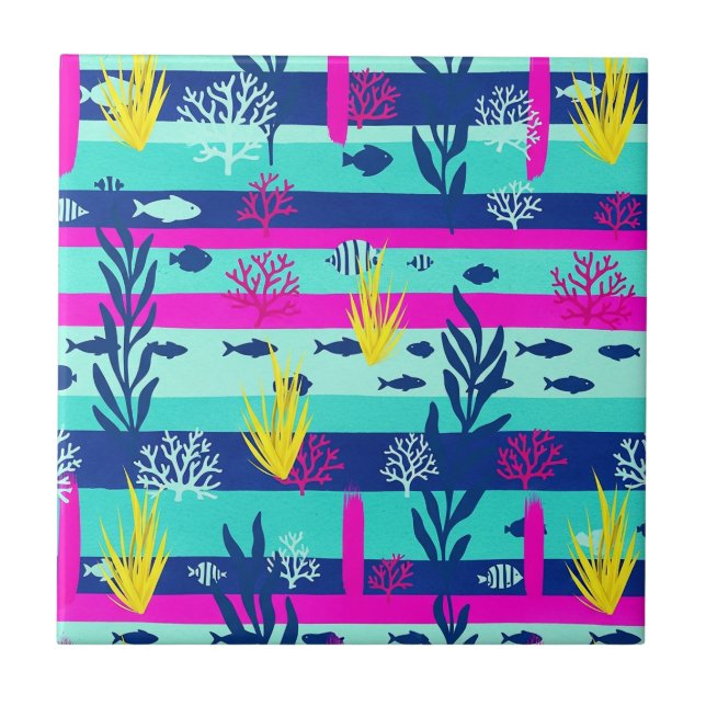 Retro Nautical Watercolor Pattern (5) Tile (Front)