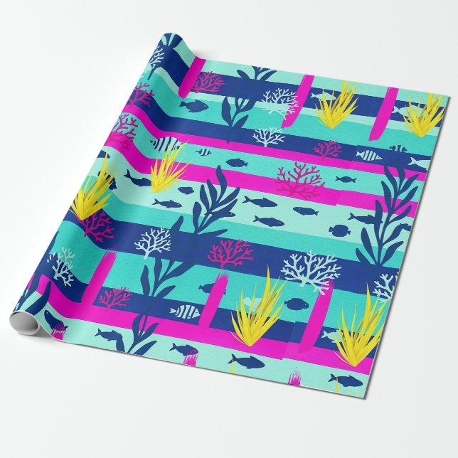 Retro Nautical Watercolor Pattern (5) Wrapping Paper (Unrolled)