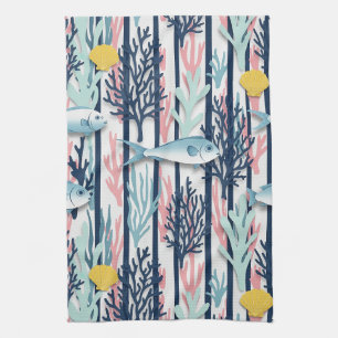 Retro Nautical Watercolor Pattern (6) Kitchen Towel