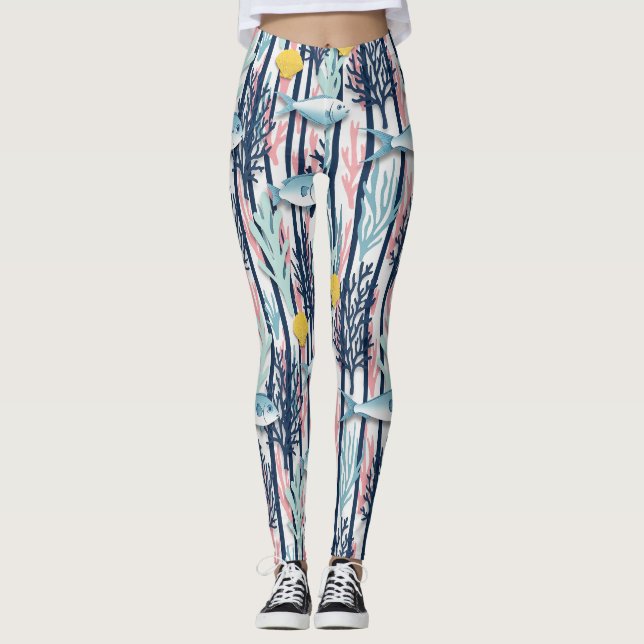 Retro Nautical Watercolor Pattern (6) Leggings (Front)