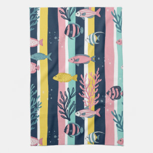 Retro Nautical Watercolor Pattern (7) Kitchen Towel