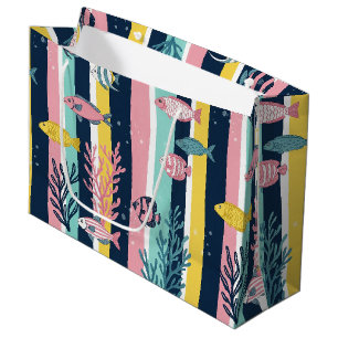 Retro Nautical Watercolor Pattern (7) Large Gift Bag