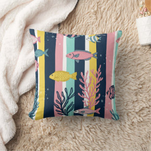 Retro Nautical Watercolor Pattern (7) Throw Pillow