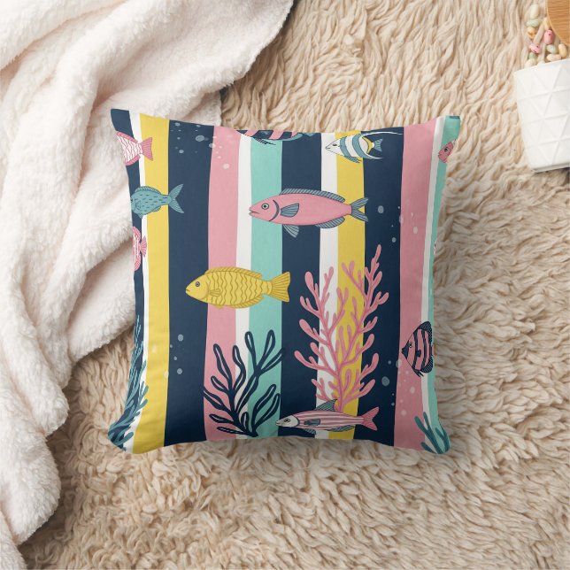 Retro Nautical Watercolor Pattern (7) Throw Pillow (Blanket)