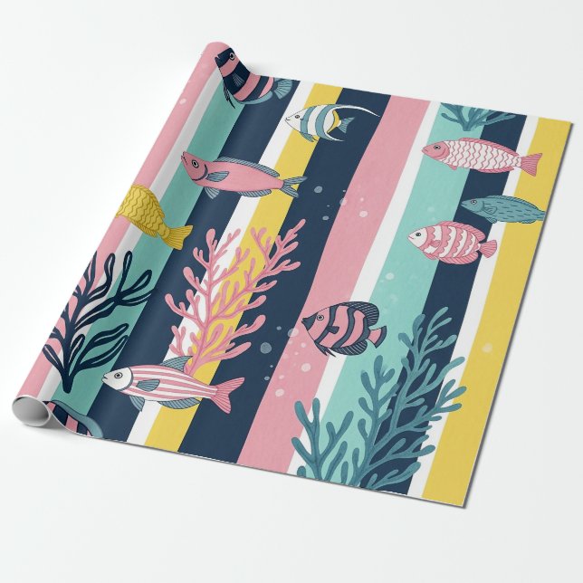 Retro Nautical Watercolor Pattern (7) Wrapping Paper (Unrolled)